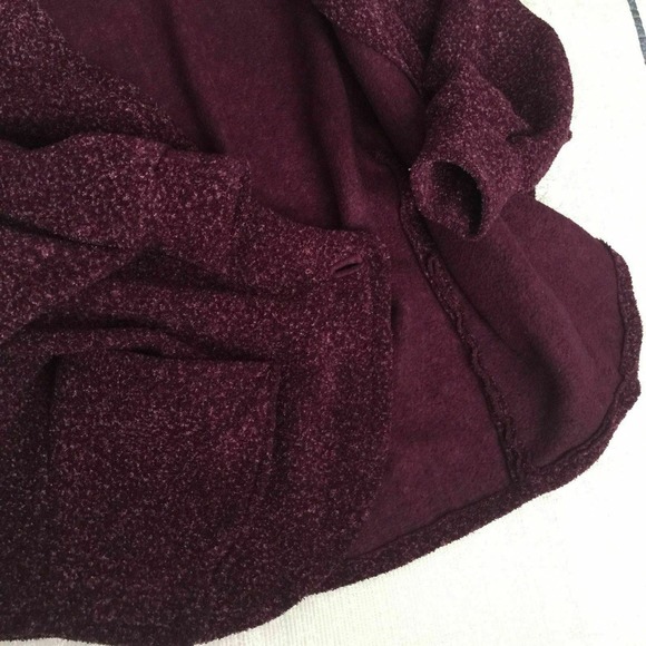 Burgundy Chunky Woven Jacket Women XL One Button 2 Large Pockets Shoulder Pads - Picture 7 of 9